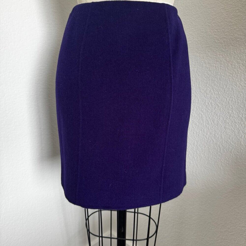 Elie Tahari | Purple Wool Hi-Lo Mini Skirt Size 6 - Picture 3 of 10